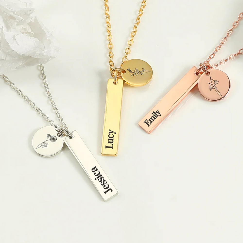 Bar and Round Charm Necklace