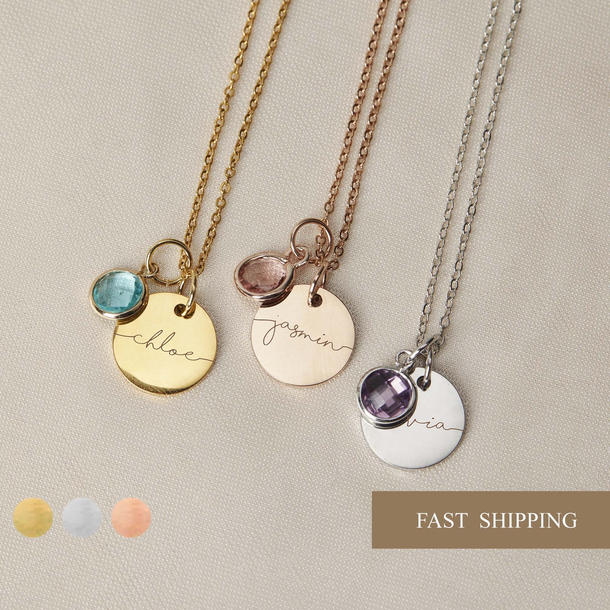 Round Charm  Necklace with Birthstone